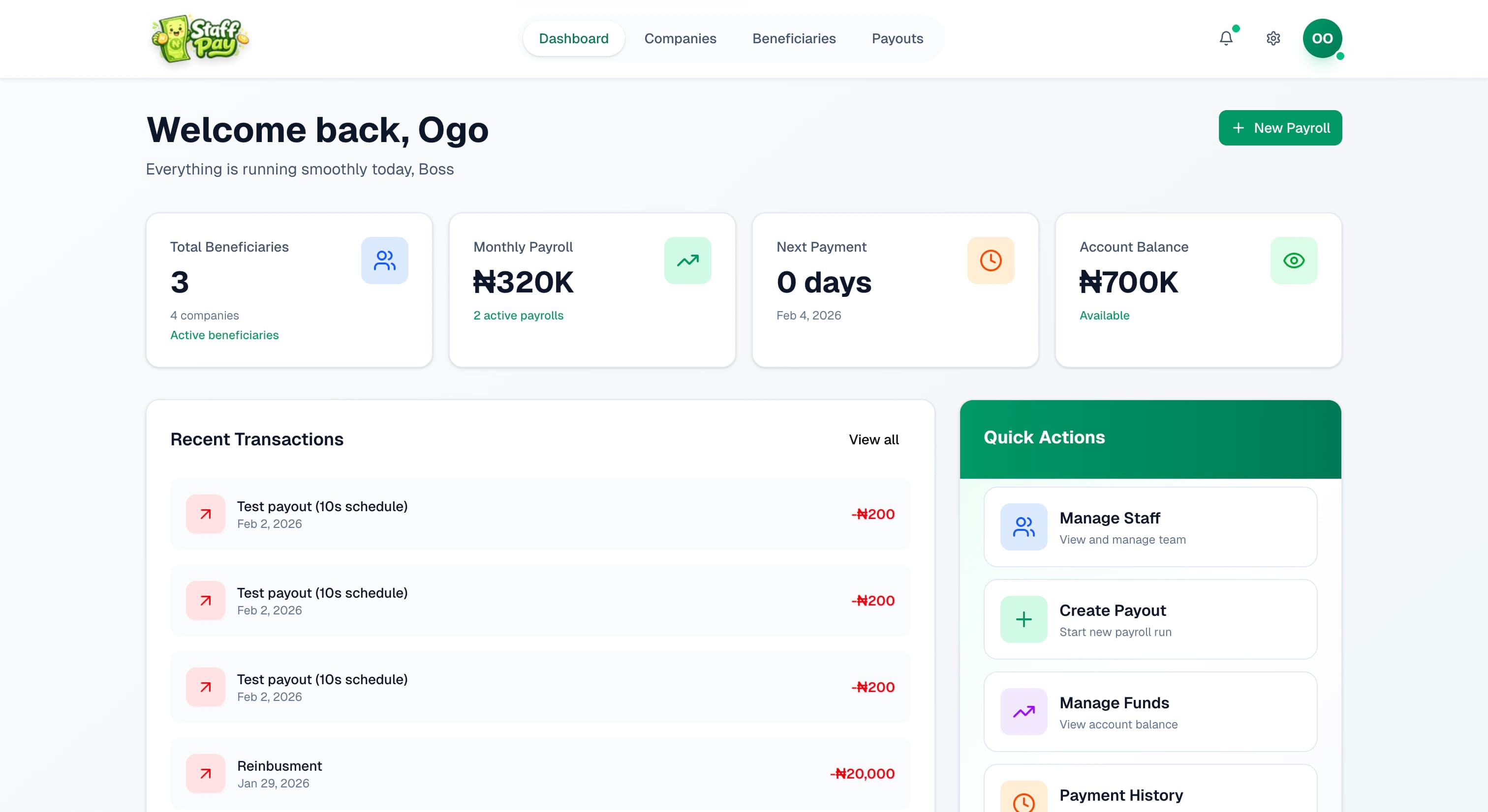 Staff Pay dashboard for batching and paying many employees from one payroll workflow in Nigeria