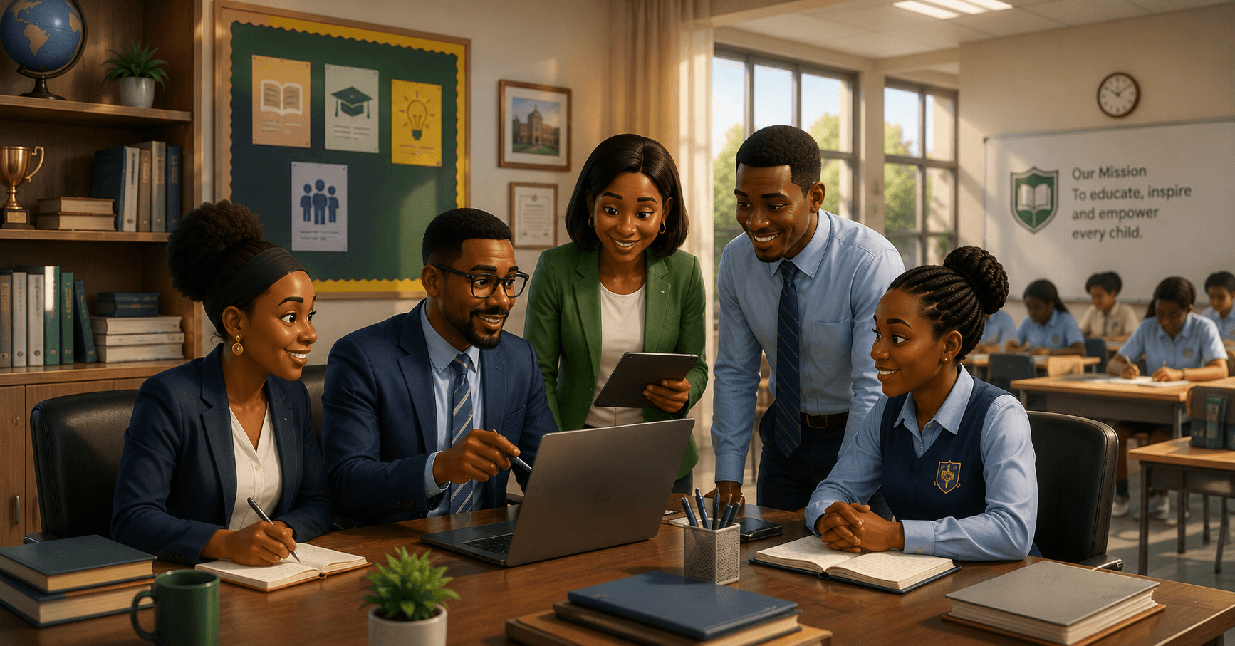 School leaders and mentors planning staff pay and education operations on Staffpay.ng